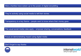 Many charities have woken up to the power of digital storytelling



They’re actively using social media to tell their sto...