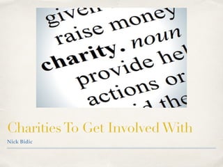 CharitiesTo Get InvolvedWith
Nick Bidic
 