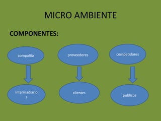 MICRO AMBIENTECOMPONENTES:proveedorescompetidorescompañiaclientes intermadiariospublicos