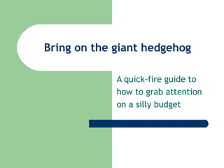 Bring on the giant hedgehog
A quick-fire guide to
how to grab attention
on a silly budget

 