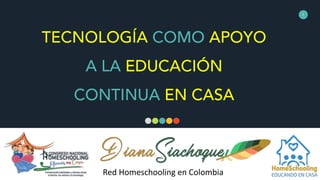 TECNOLOGÍA COMO APOYO
A LA EDUCACIÓN
CONTINUA EN CASA
1
Red	Homeschooling	en	Colombia
 