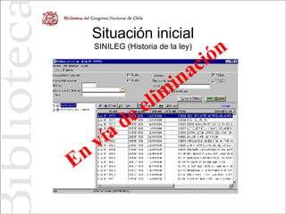 Situación inicial SINILEG (Historia de la ley) En vía de eliminación 