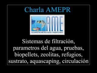 Charla AMEPR  Sistemas de filtración, parametros del agua, pruebas, biopellets, zeolitas, refugios, sustrato, aquascaping, circulación 