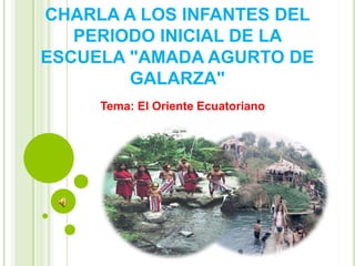 CHARLA A LOS INFANTES DEL
PERIODO INICIAL DE LA
ESCUELA "AMADA AGURTO DE
GALARZA"
Tema: El Oriente Ecuatoriano

 