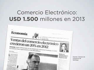Fuente: Cámara de
Comercio de
Santiago
Comercio Electrónico:
USD 1.500 millones en 2013
 