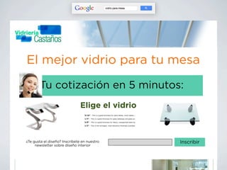 JAVIER@SMALLKETING.COM
El mejor vidrio para tu mesa
Tu cotización en 5 minutos:
¿Te gusta el diseño? Inscríbete en nuestro
newsletter sobre diseño interior
Inscribir
Elige el vidrio
 