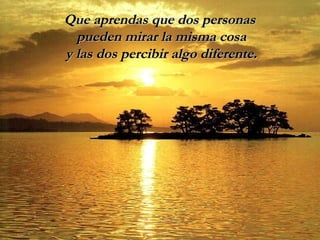 Que aprendas que dos personasQue aprendas que dos personas
pueden mirar la misma cosapueden mirar la misma cosa
y las dos percibir algo diferente.y las dos percibir algo diferente.
 