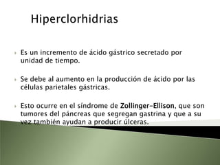 Fases de la secreción gástricaRelacionadas con la ingesta alimentariaFase Cefálica: aumenta la salida de enzimas.Fase Gástrica: origen doble.Fase Intestinal