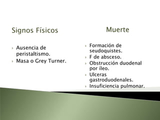 PatogeniaPacientes que sufren una pancreatitis alcohólica crónica tiene episodios graves, y después menos intensos.25% de la muertes tienen complicaciones del estado nutritivo.