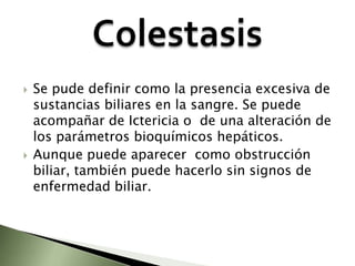 Enfermedad hepatica por alcoholComprende  una serie amplia de manifestaciones que abarca un amplio espectro  desde un hígado graso hasta una cirrosis hepática. Estudios epidemiológicos han definido que se requiere de una cantidad mínima de ingesta de alcohol para el desarrollo de enfermedad hepática alcohólica.80g. De alcohol diario por 10 a 20 años.Lesiones producidas por el alcoholEvoluciona en forma solapada y lenta hasta que aparecen los signos del daño hepático crónico y de sus secuelas.Su curso depende fundamentalmente de la persistencia o no de la ingesta de alcohol.Esteatosis hepática alcohólica