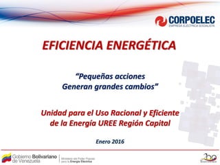“Pequeñas acciones
Generan grandes cambios”
Enero 2016
Unidad para el Uso Racional y Eficiente
de la Energía UREE Región Capital
EFICIENCIA ENERGÉTICA
 