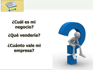 ¿Cuál es mi
negocio?
¿Qué vendería?
¿Cuánto vale mi
empresa?
 
