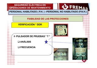 SEGURIDAD ELÉCTRICA EN
OPERACIONES DE MANTENIMIENTO
PERSONAL HABILITADO ( P.H. ) –PERSONAL NO HABILITADO (P.N.H.)

FREMAP
...