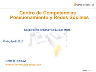 Centro de Competencias Posicionamiento y Redes Sociales Fernando Fominaya [email_address] 29 de julio de 2010 Google: cómo funciona y en qué nos afecta 
