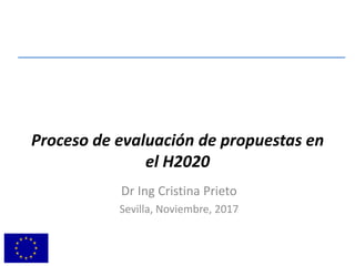 Proceso de evaluación de propuestas en
el H2020
Dr Ing Cristina Prieto
Sevilla, Noviembre, 2017
 