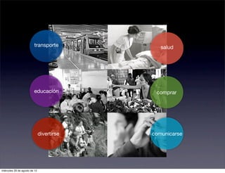 transporte            salud




                         educación           comprar




                               divertirse   comunicarse




miércoles 29 de agosto de 12
 