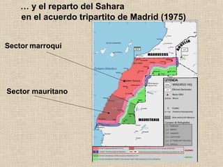 Sector marroquí
Sector mauritano
… y el reparto del Sahara
en el acuerdo tripartito de Madrid (1975)
 