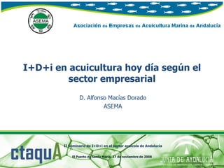 I+D+i en acuicultura hoy día según el sector empresarial D. Alfonso Macías Dorado ASEMA II Seminario de I+D+i en el sector acuícola de Andalucía El Puerto de Santa María, 27 de noviembre de 2008 