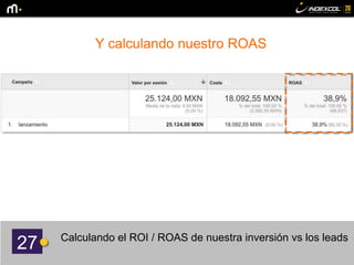 27 Calculando el ROI / ROAS de nuestra inversión vs los leads
Y calculando nuestro ROAS
 