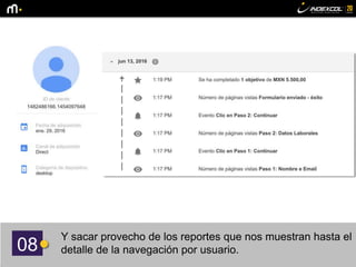 08
Y sacar provecho de los reportes que nos muestran hasta el
detalle de la navegación por usuario.
 
