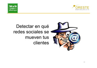 Detectar en qué
redes sociales se
      mueven tus
          clientes


                     13
 