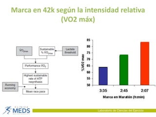 Marca en 42k según la intensidad relativa
(VO2 máx)
Laboratorio de Ciencias del Ejercicio
 
