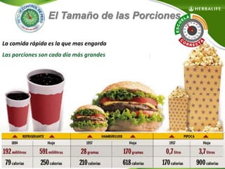 El Tamaño de las Porciones 
La comida rápida es la que mas engorda 
Las porciones son cada día más grandes 
 