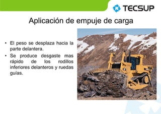 • El peso se desplaza hacia la
parte delantera.
• Se produce desgaste mas
rápido de los rodillos
inferiores delanteros y ruedas
guías.
Aplicación de empuje de carga
 