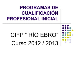 PROGRAMAS DE
     CUALIFICACIÓN
PROFESIONAL INICIAL


 CIFP “ RÍO EBRO”
 Curso 2012 / 2013
 