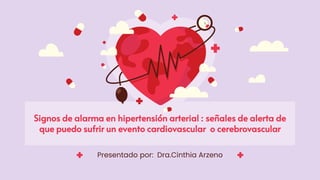 Signos de alarma en hipertensión arterial : señales de alerta de
que puedo sufrir un evento cardiovascular o cerebrovascular
Presentado por: Dra.Cinthia Arzeno
 