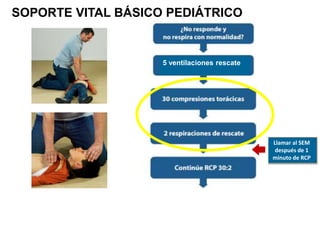 SOPORTE VITAL BÁSICO PEDIÁTRICO
Llamar al SEM
después de 1
minuto de RCP
5 ventilaciones rescate
 