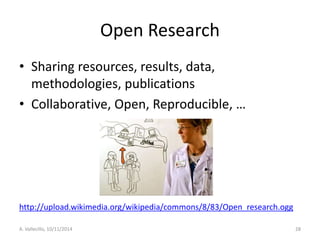Open Research 
•Sharing resources, results, data, methodologies, publications 
•Collaborative, Open, Reproducible, … 
http...