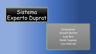 Sistema
Experto Duprat
Integrantes:
Solineth Batista
Luigi Ruiz
Rubén Segundo
Luis Villarreal

 
