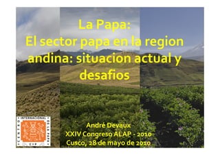 La Papa:
El sector papa en la region
andina: situacion actual y
desafios
André Devaux
XXIV Congreso ALAP - 2010
Cusco, 28 de mayo de 2010
 