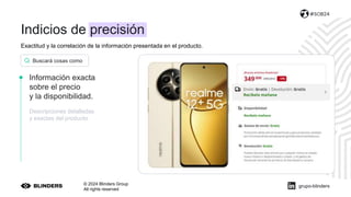 Exactitud y la correlación de la información presentada en el producto.
© 2024 Blinders Group
All rights reserved
#SOB24
Información exacta
sobre el precio
y la disponibilidad.
Descripciones detalladas
y exactas del producto.
Buscará cosas como
grupo-blinders
Indicios de precisión
 