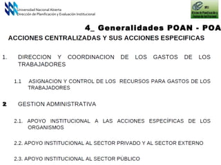 2 Universidad Nacional Abierta Dirección de Planificación y Evaluación Institucional 4_ Generalidades POAN - POAI 