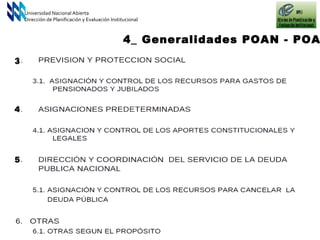 Universidad Nacional Abierta Dirección de Planificación y Evaluación Institucional 4_ Generalidades POAN - POAI 3 4 5 