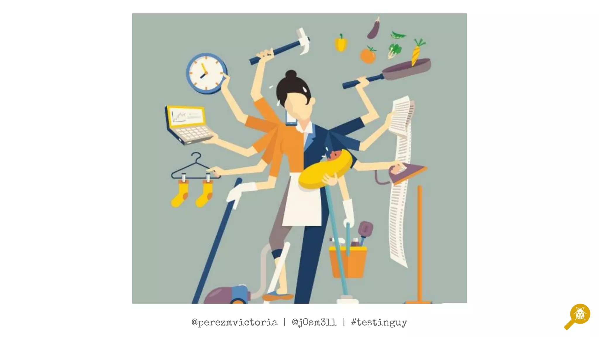 @twitterSpeaker1 | @twitterSpeaker2 | #testinguy
@perezmvictoria | @j0sm3ll | #testinguy
 