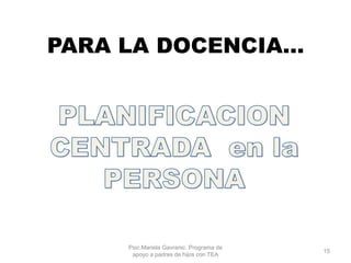 PARA LA DOCENCIA…
Psic.Mariela Gavranic. Programa de
apoyo a padres de hijos con TEA
15
 