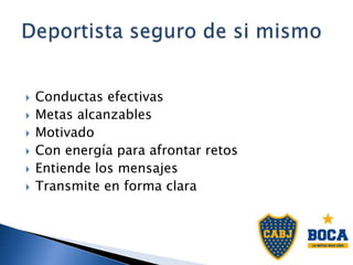  Conductas efectivas
 Metas alcanzables
 Motivado
 Con energía para afrontar retos
 Entiende los mensajes
 Transmite en forma clara
 