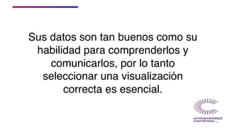 Sus datos son tan buenos como su
habilidad para comprenderlos y
comunicarlos, por lo tanto
seleccionar una visualización
correcta es esencial.
 