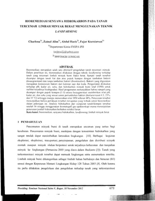 BIOREMEDIASI SENYAWA HIDROKARBON PADA TANAH TERCEMAR LIMBAH MINYAK BERA ...