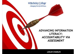 ADVANCING INFORMATION
      LITERACY:
  ACCOUNTABILITY VIA
     ASSESSMENT


     LESLIN CHARLES
 