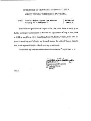 Charles Augustin Fink Hearing Notice