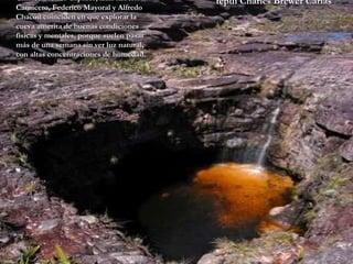 tepui Charles Brewer Carías  Charles Brewer Capriles, Luis Alberto Carnicero, Federico Mayoral y Alfredo Chacón coinciden en que explorar la cueva amerita de buenas condiciones físicas y mentales, porque suelen pasar más de una semana sin ver luz natural, con altas concentraciones de humedad.  