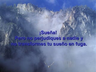 ¡Sueña! Pero no perjudiques a nadie y no transformes tu sueño en fuga. 