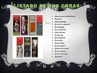 LISTADO DE SUS OBRAS :

               Papeles póstumos del Club Pickwick
               Oliver Twist
               Ni...