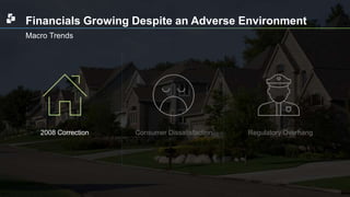 Financials Growing Despite an Adverse Environment 
Consumer Dissatisfaction Regulatory Overhang 
Macro Trends 
2008 Correction 
 