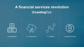 A financial services revolution 
1. Simplification 2. Transparency 3. Analytics 4. Reduced Friction 
 