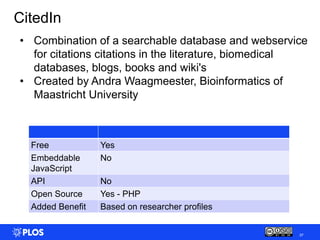 CitedIn
• Combination of a searchable database and webservice
  for citations citations in the literature, biomedical
  da...